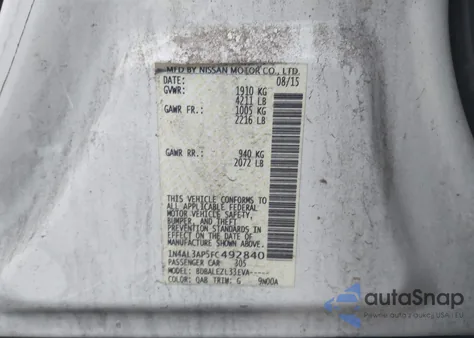 2015 Nissan Altima 2.5/S/Sv/Sl from USA, damaged, VIN 1N4AL3AP5FC492840
